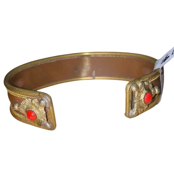 Brass & Copper Cuff Bracelet With Red Stone Accents - Picture 2 of 5